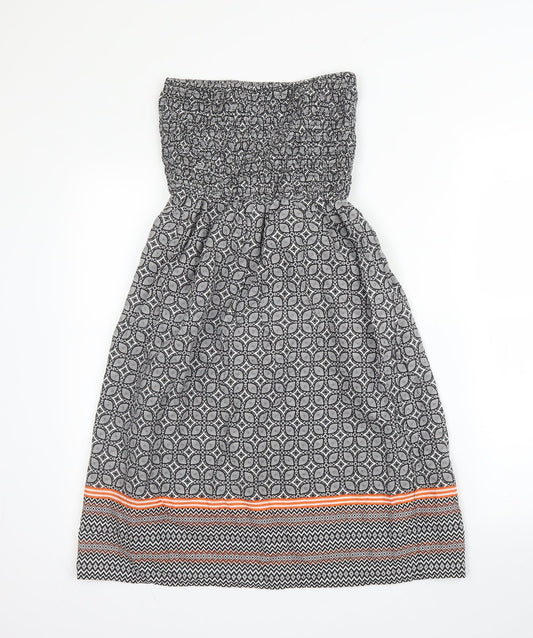 Primark Womens Black Geometric Cotton A-Line Size 8 Off the Shoulder