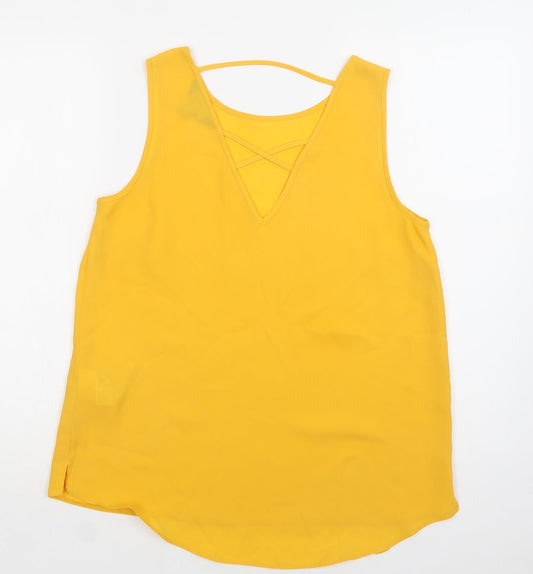 Dorothy Perkins Womens Yellow Polyester Basic Blouse Size 10 Round Neck