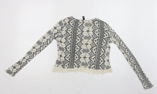 H&M Womens Beige Crew Neck Geometric Viscose Pullover Jumper Size XS - Lace Detail