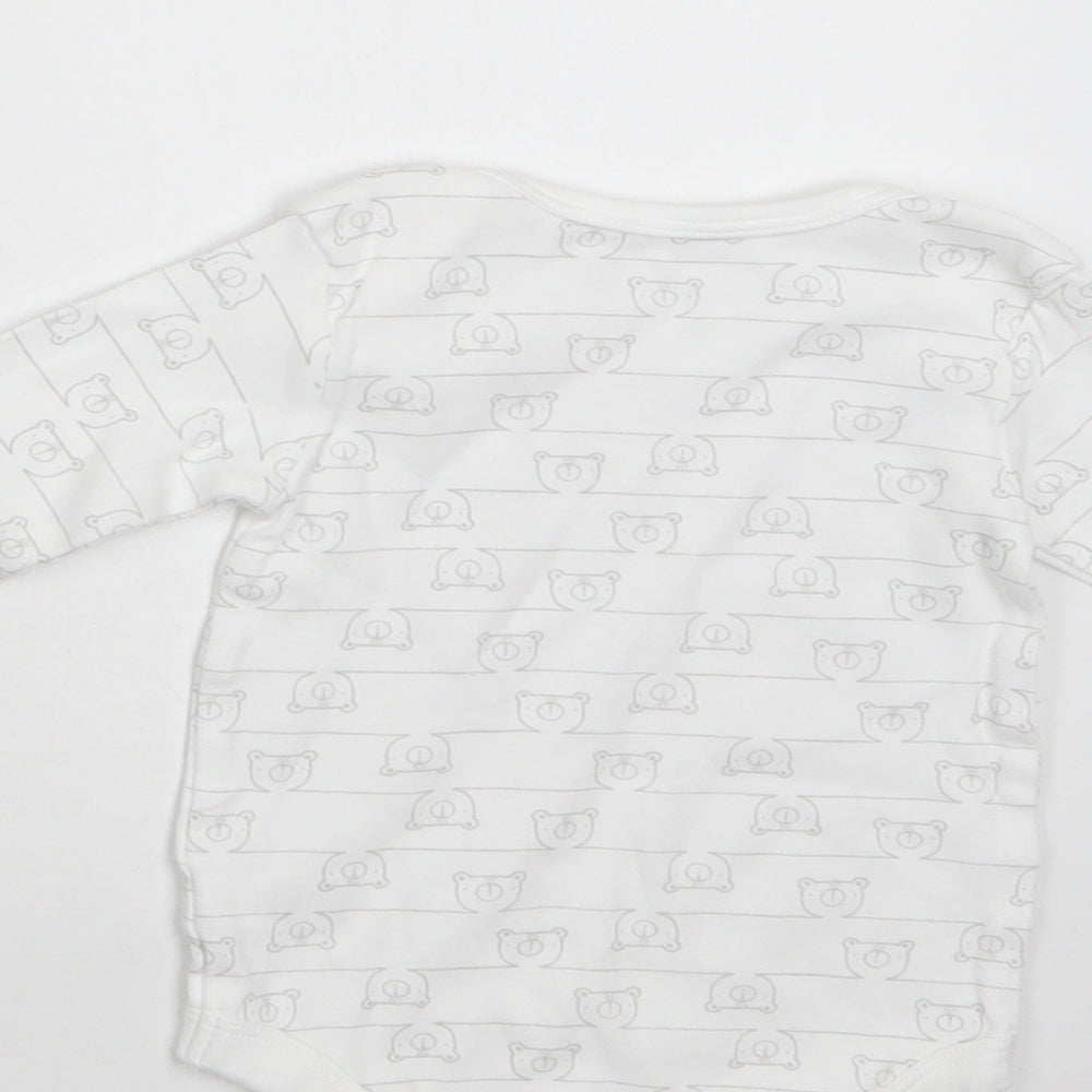 TU Baby White Geometric Cotton Romper One-Piece Size 9-12 Months Snap - Teddy Print