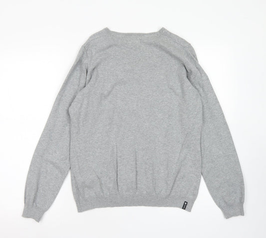 Inesis Womens Grey V-Neck Cotton Pullover Jumper Size L