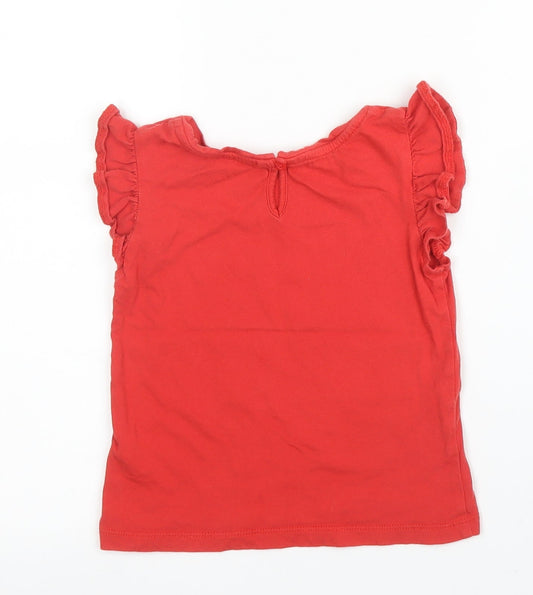 TU Girls Red Cotton Basic T-Shirt Size 2 Years Round Neck Button
