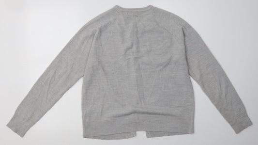 Classic Womens Grey Crew Neck Acrylic Cardigan Jumper Size M - soft touch