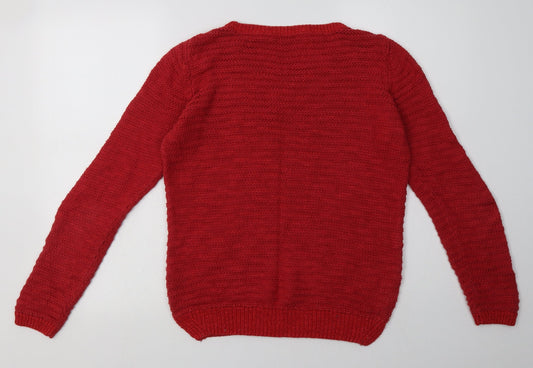 Marks and Spencer Womens Red Geometric Cotton Pullover Sweatshirt Size 8 Pullover