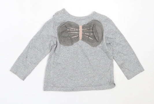 Mams & papas Girls Grey Cotton Basic T-Shirt Size 2-3 Years Round Neck