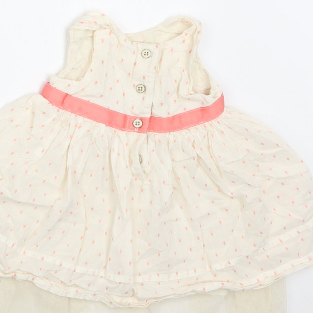 M&S Baby Ivory Polka Dot Cotton A-Line Size 3-6 Months Round Neck Button