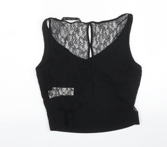 Zara Womens Black Floral Polyester Basic Blouse Size XS Scoop Neck