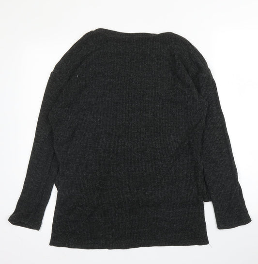 Select Womens Grey Acrylic Basic Blouse Size 8 Round Neck