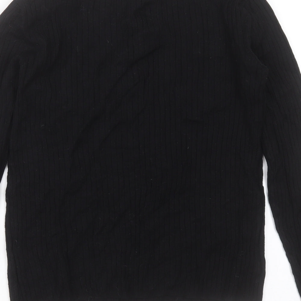 Marks and Spencer Womens Black Round Neck Striped Viscose Pullover Jumper Size 10