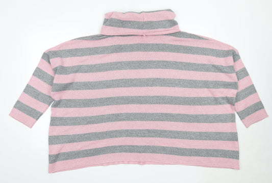 Portals Womens Pink Roll Neck Striped Acrylic Pullover Jumper Size XL