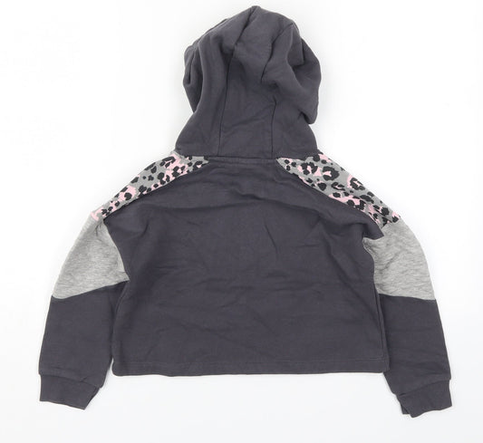 NEXT Girls Grey Animal Print Cotton Pullover Hoodie Size 7 Years Pullover