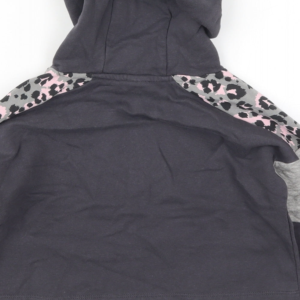 NEXT Girls Grey Animal Print Cotton Pullover Hoodie Size 7 Years Pullover