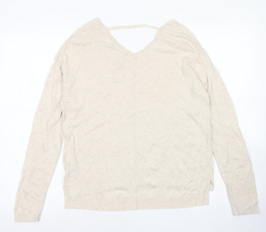 M&S Colelction Womens Beige V-Neck Viscose Pullover Jumper Size 12