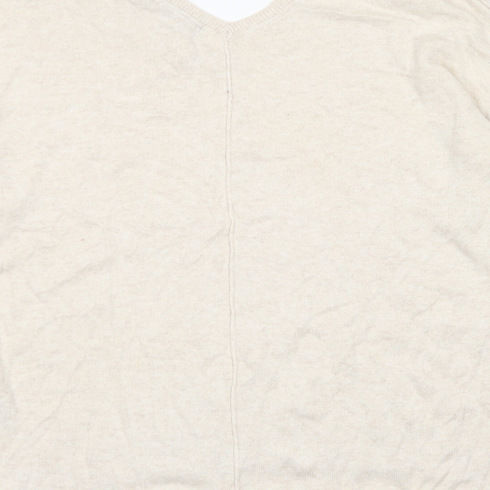M&S Colelction Womens Beige V-Neck Viscose Pullover Jumper Size 12