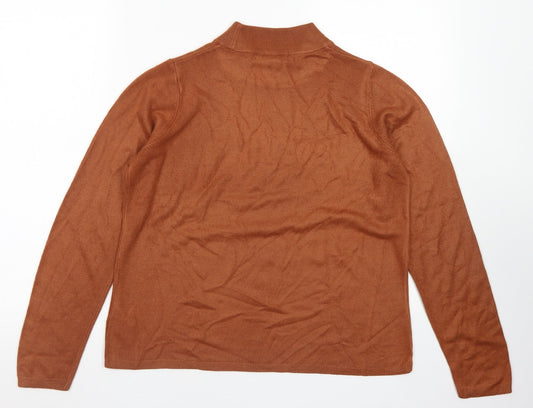 M&S Collection Womens Brown Mock Neck Acrylic Pullover Jumper Size 14