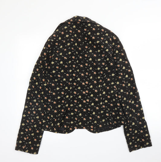 H&M Womens Black Floral Cotton Jacket Blazer Size 10