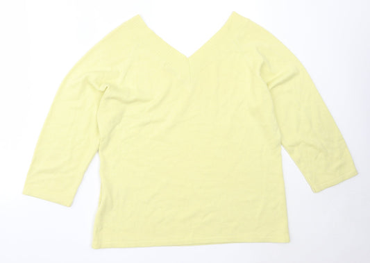 Signature Experience Womens Yellow V-Neck Cotton Pullover Jumper Size L