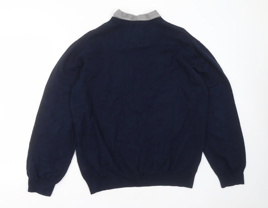 SANDSTONE Mens Blue Collared Polyester Pullover Jumper Size XL