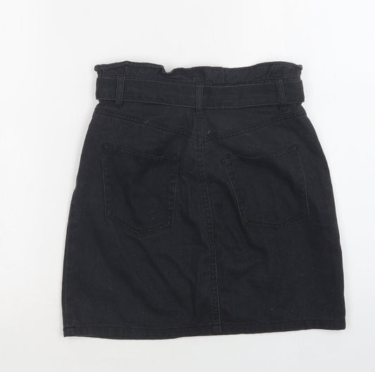 H&M Womens Black Cotton Mini Skirt Size 6 Buckle