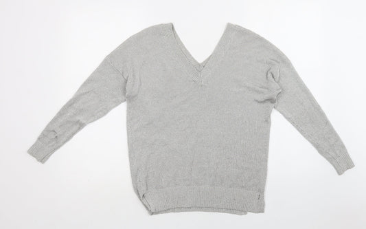 Topshop Womens Silver V-Neck Viscose Pullover Jumper Size 6