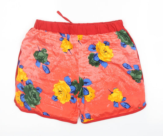 Preworn Womens Red Floral Cotton Hot Pants Shorts Size XL Regular Drawstring