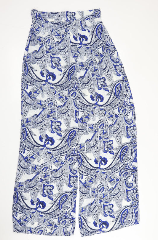 Love Womens Blue Paisley Polyester Trousers Size S L30 in Regular Zip