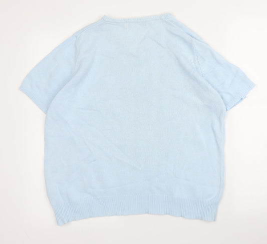 EMW Womens Blue Round Neck Cotton Pullover Jumper Size 14