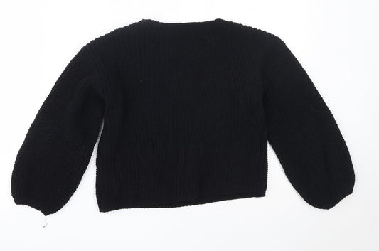 H&M Girls Black Round Neck Polyester Pullover Jumper Size 7-8 Years