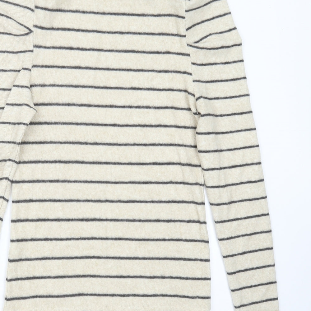 Papaya Womens Beige High Neck Striped Viscose Pullover Jumper Size 8