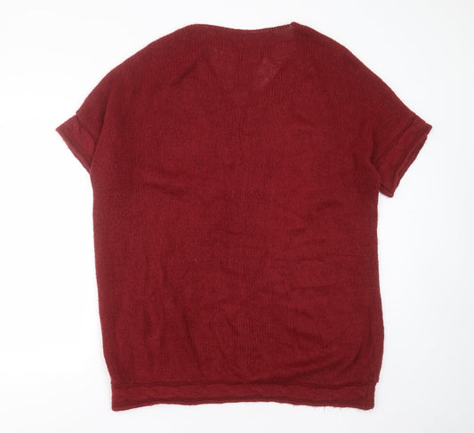 Arcadia Group Womens Red V-Neck Acrylic Pullover Jumper Size 14