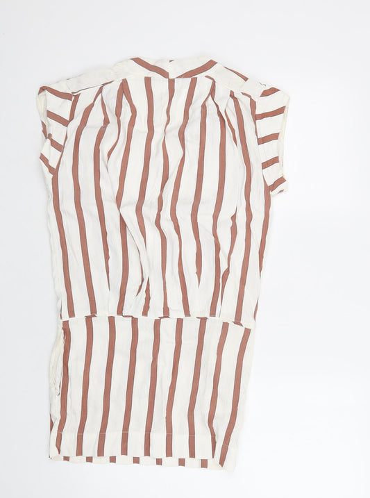 Zara Womens White Striped Viscose Bodycon Size S V-Neck