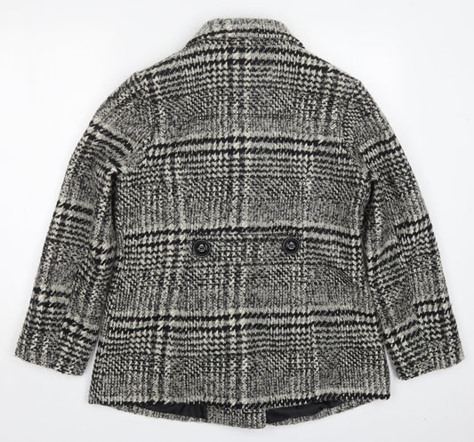 Classic Womens Grey Check Pea Coat Coat Size 12 Button