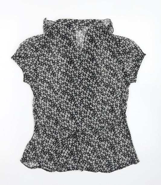 Femme Womens Black Floral Polyester Basic Blouse Size 12 Collared