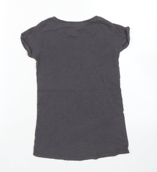 Matalan Girls Grey Cotton Basic T-Shirt Size 6 Years Crew Neck