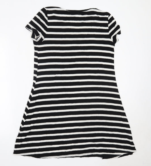 Amazon Womens Black Striped Viscose T-Shirt Dress Size M Round Neck