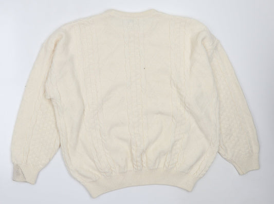 Nene Valley Womens Ivory Round Neck Acrylic Pullover Jumper Size XL