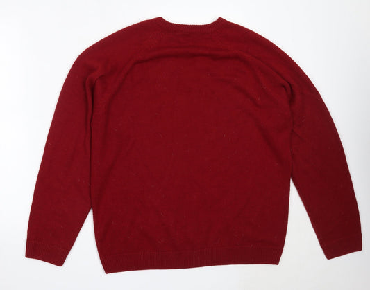 South Bay Mens Red V-Neck Acrylic Pullover Jumper Size M