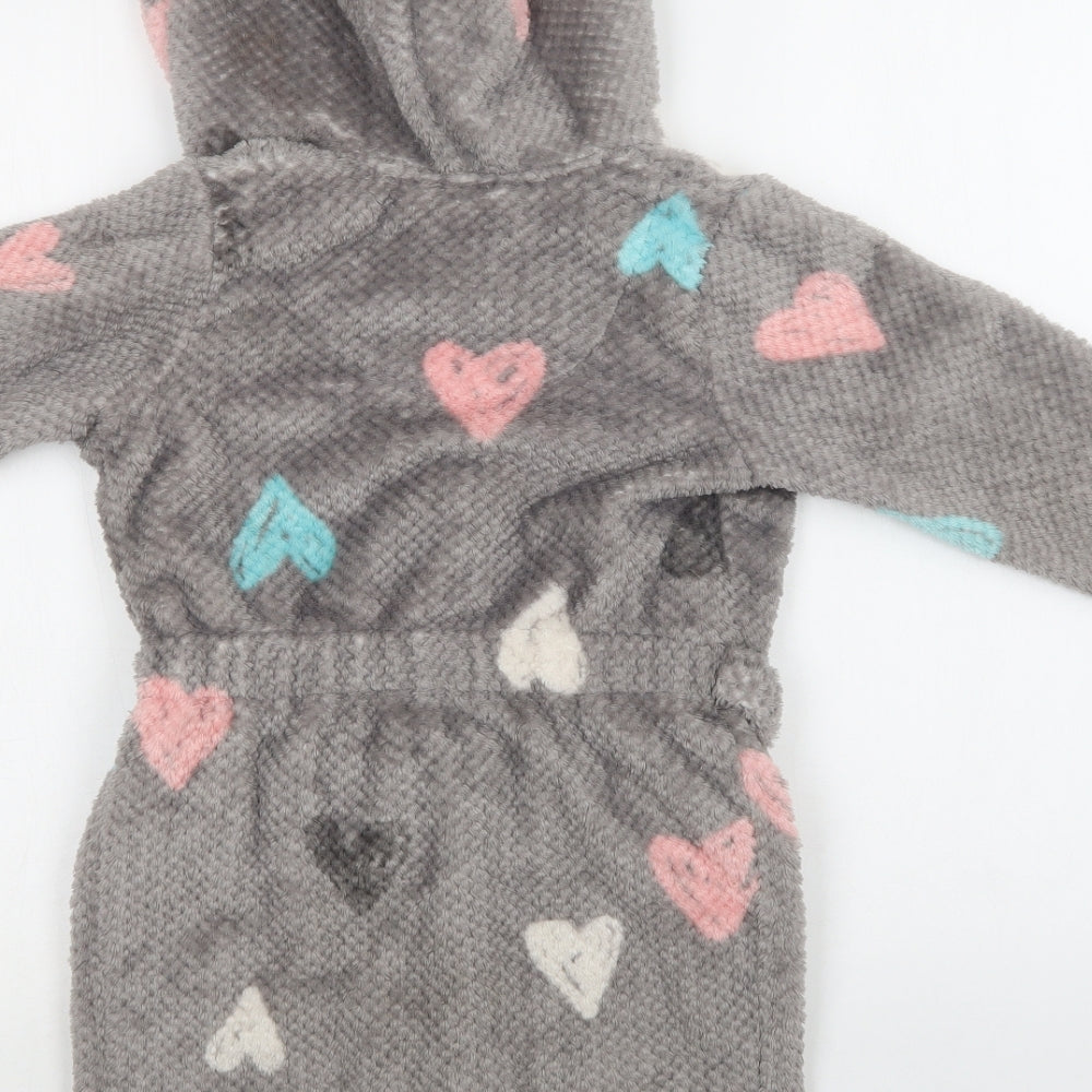 TU Girls Grey Geometric Polyester Kimono Robe Size 5-6 Years - Heart Print
