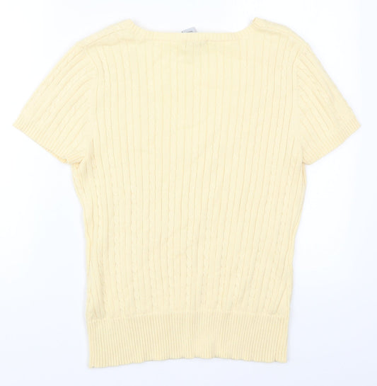 IZOD Womens Beige V-Neck Cotton Pullover Jumper Size M
