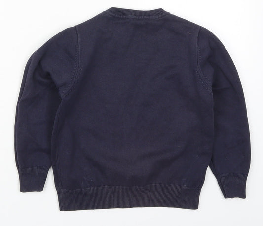 George Boys Blue V-Neck Cotton Pullover Jumper Size 4-5 Years Pullover