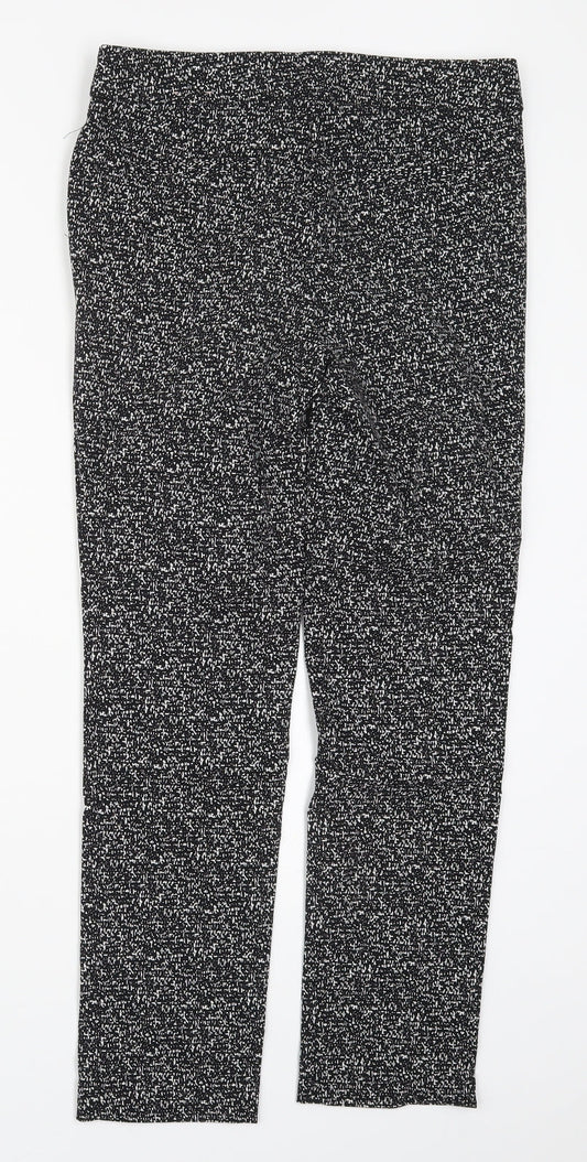 Elaine Rose Womens Black Geometric Nylon Trousers Size 10 L27 in Regular Hook & Eye
