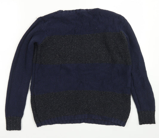 M&S Woman Womens Blue Crew Neck Cotton Pullover Jumper Size 8