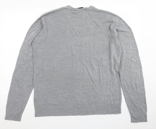 Burton Mens Grey V-Neck Acrylic Pullover Jumper Size L