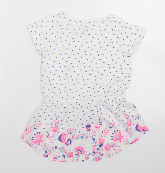 OshKosh Girls White Spotted Cotton Basic T-Shirt Size 6 Years Crew Neck - Peplum