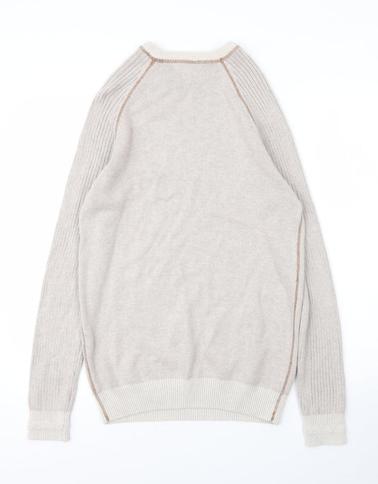 River Island Mens Beige Round Neck Cotton Pullover Jumper Size S