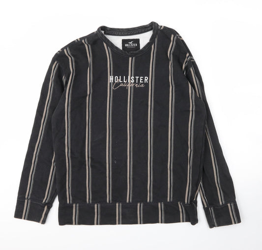 Hollister Mens Black Round Neck Striped Cotton Pullover Jumper Size S