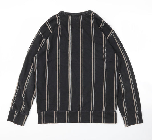 Hollister Mens Black Round Neck Striped Cotton Pullover Jumper Size S