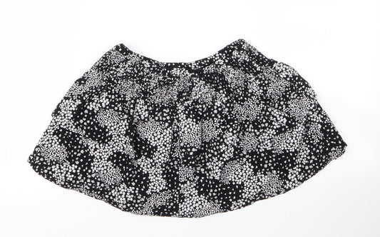 M&S Girls Black Floral Viscose Mini Skirt Size 7 Years Regular