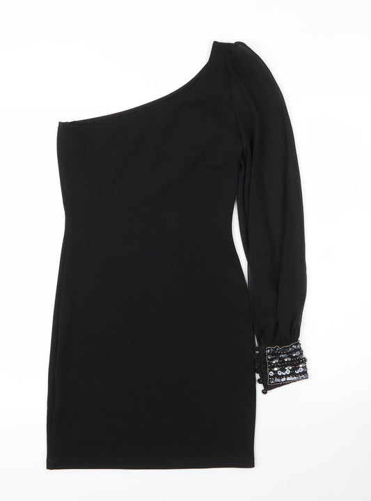 Jane Norman Womens Black Cotton Sheath Size 6 Off the Shoulder