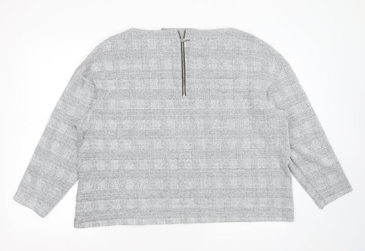 H&M Womens Grey Round Neck Check Cotton Pullover Jumper Size XL